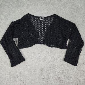Vintage 90s Black Crochet Open Knit Croptop Cardigan Coverup Size Large Goth